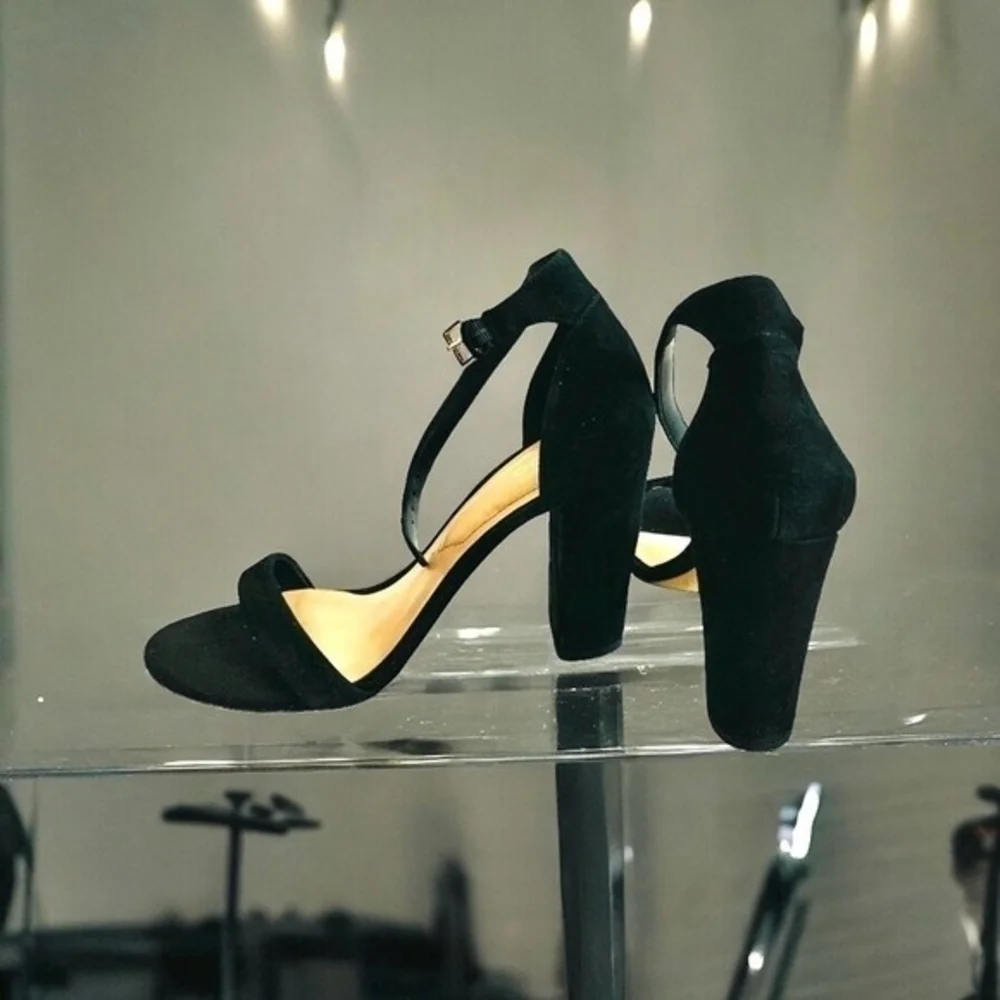 ALDO Black Suede Leather Open Toe Ankle Strap Heels Women’s Size 8.5